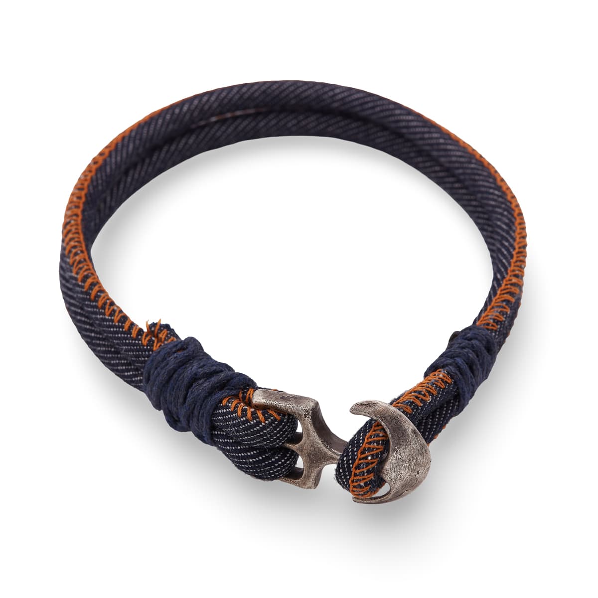 Armband aus Sterling Silber und Denimstoff, einzigartiges Design, handgefertigter Herrenschmuck