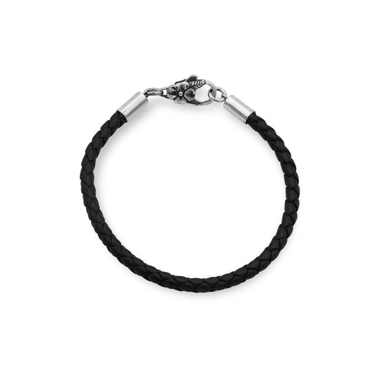 Kombination aus Leder und Silber, Detailansicht des Hibiskus-Designs, eleganter Männerschmuck
