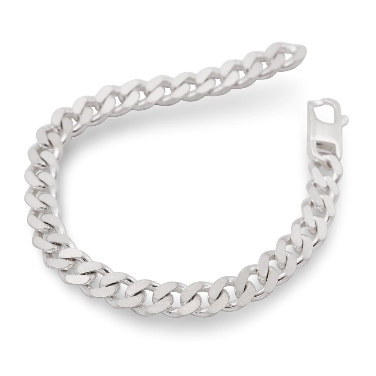 Flaches Panzerarmband aus 925 Silber, Detailansicht der Kettenglieder, robuster Männerschmuck