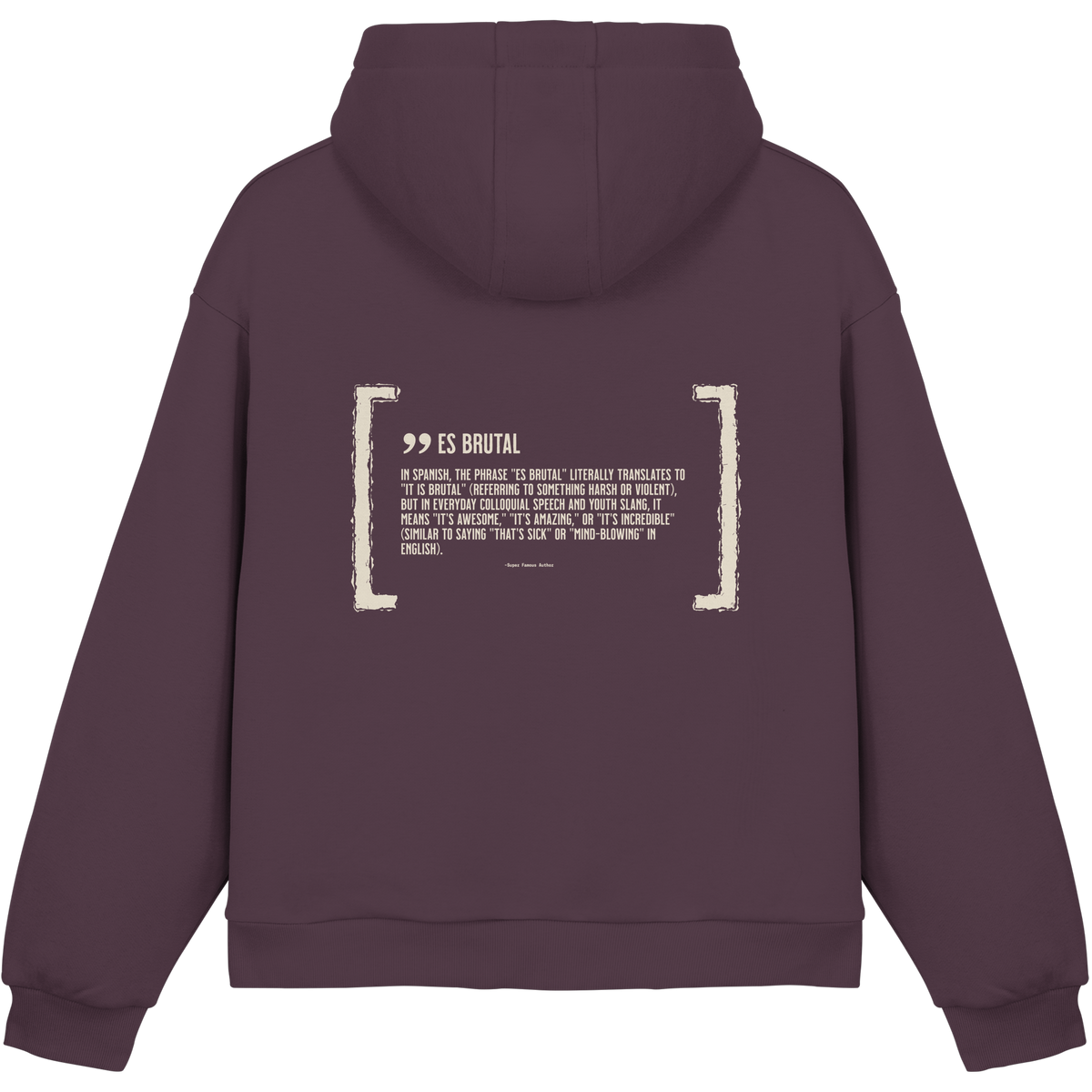 Es Brutal Oversize Hoodie in Plum Purple – Rückseite