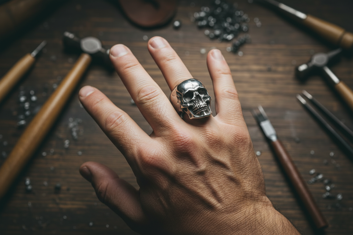 Totenkopfring "Classic Skull" Silber Ring handgefertigt Schmaal Workshop