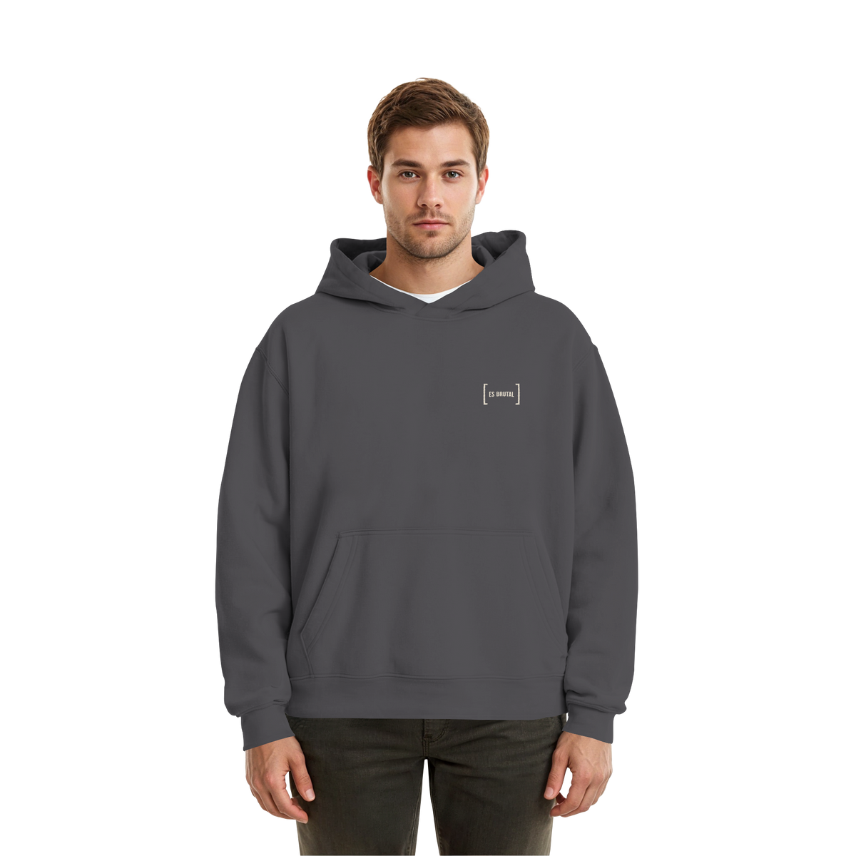 Es Brutal Boxcut Hoodie in Magnet – Vorderseite