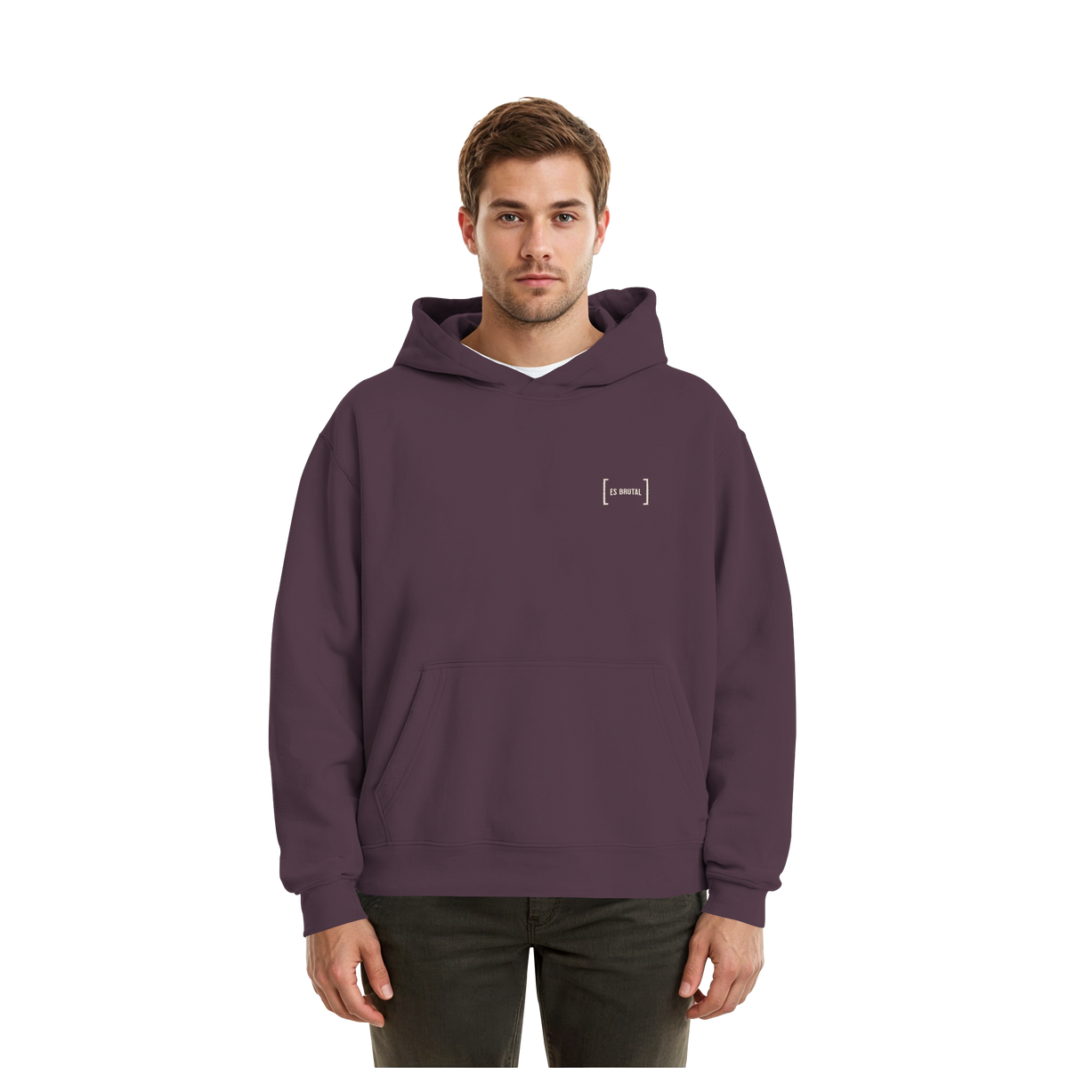 Es Brutal Boxcut Hoodie in Plum Purple – Vorderseite