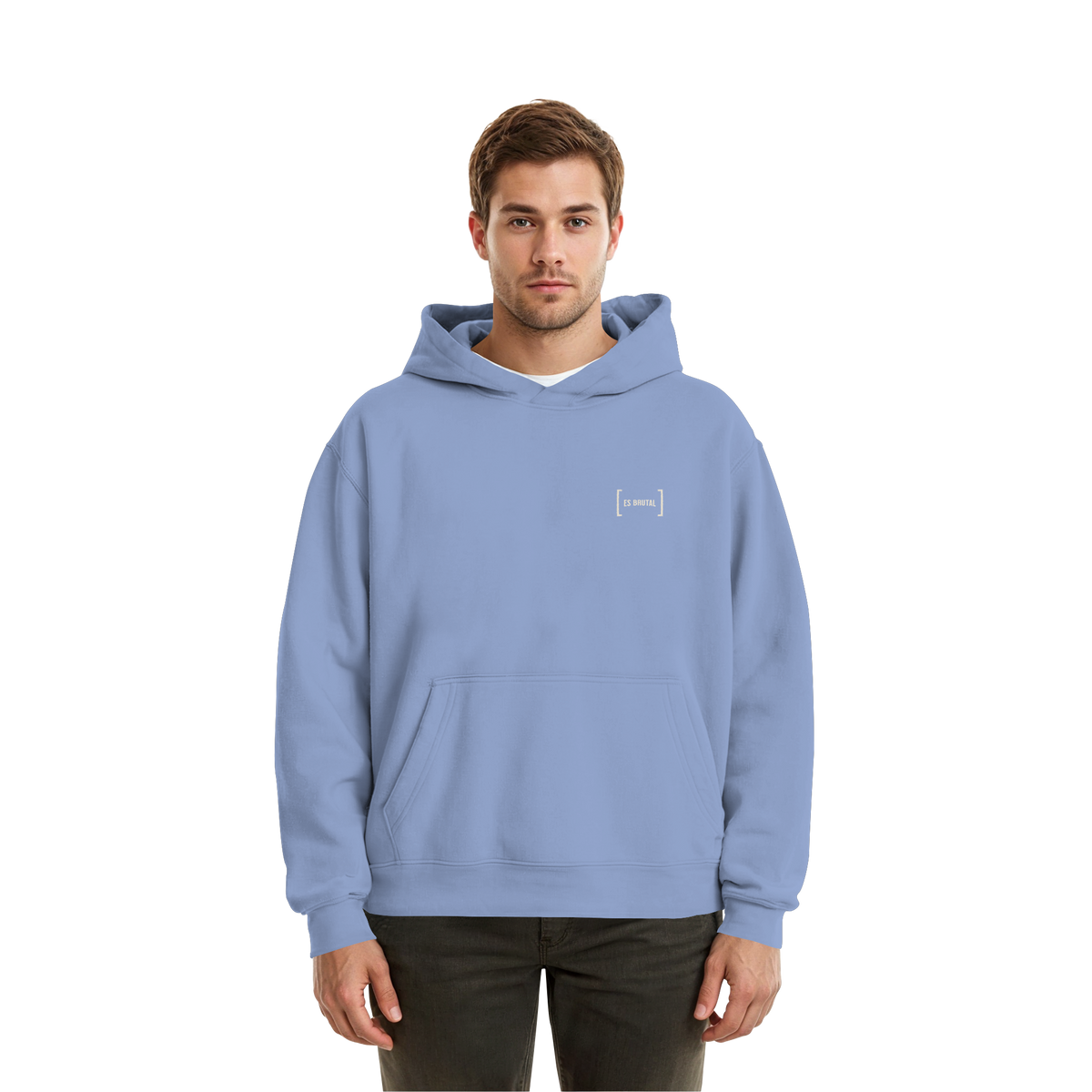 Es Brutal Boxcut Hoodie in Powder Blue – Vorderseite