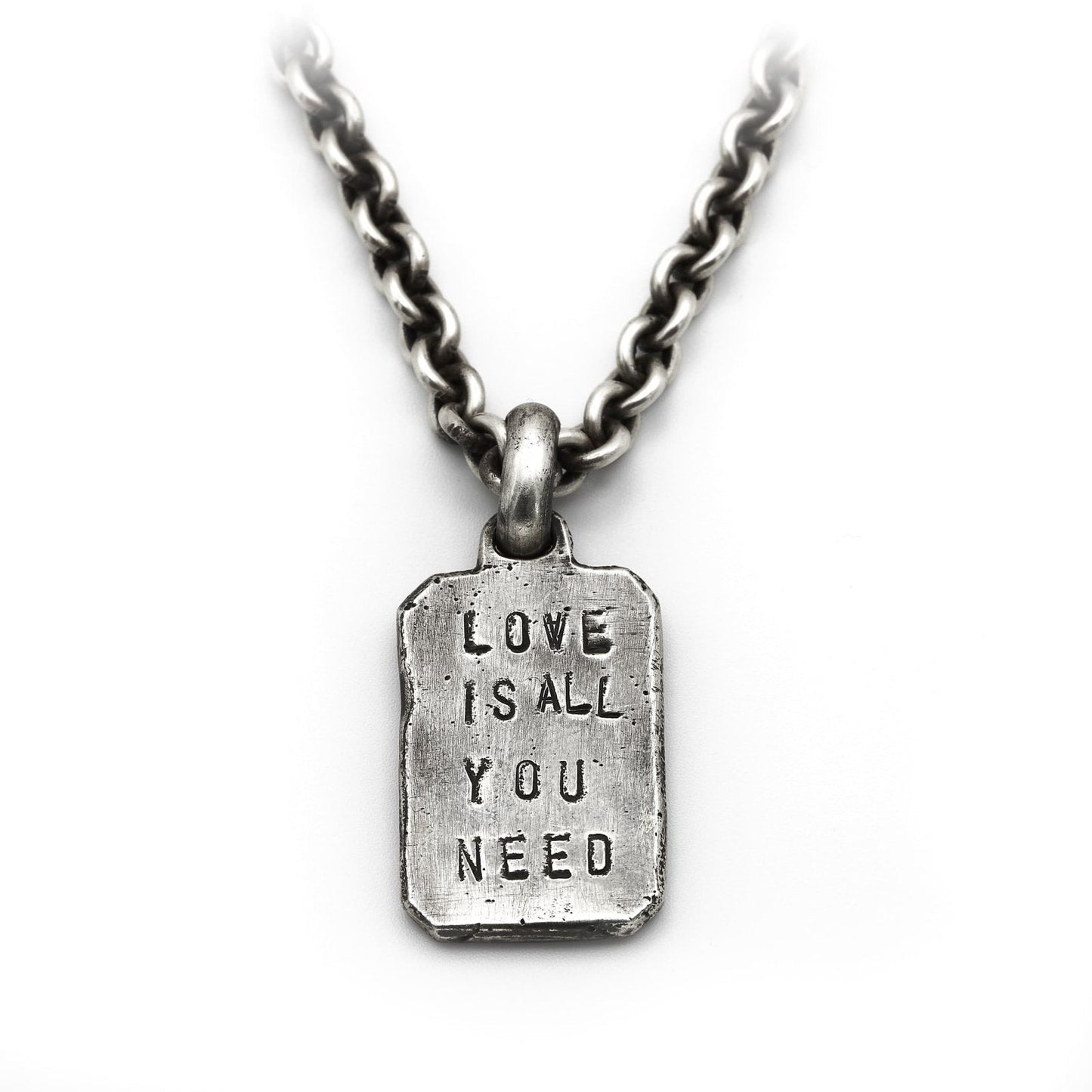 Anhänger für Kette aus Sterling Silber, Love is all you need, Massiver Anhänger für Halskette, mit Kette