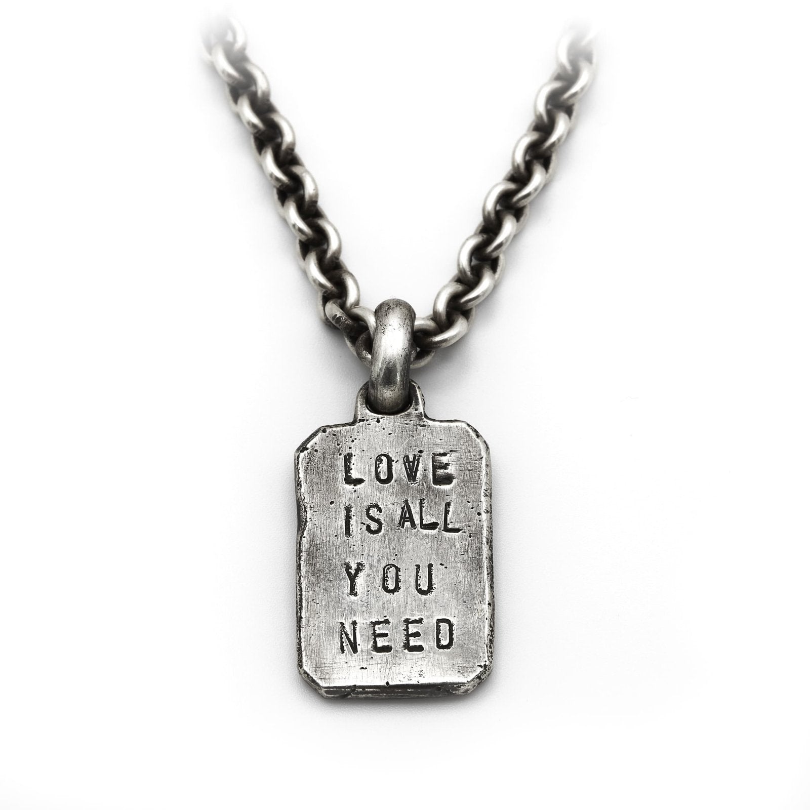 Anhänger für Kette aus Sterling Silber, Love is all you need, Massiver Anhänger für Halskette, mit Kette
