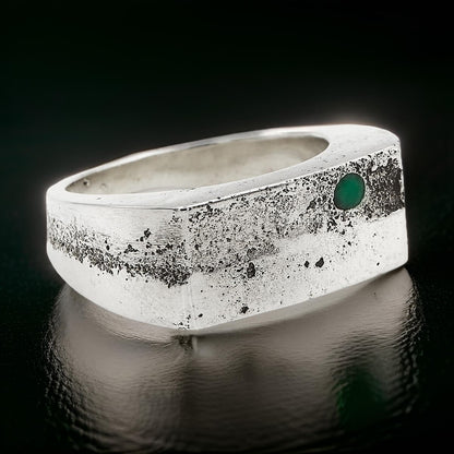 Silver ring with green emerald - unique piece