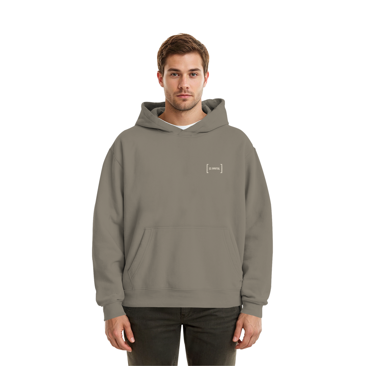 Es Brutal Boxcut Hoodie in Pale Olive – Vorderseite