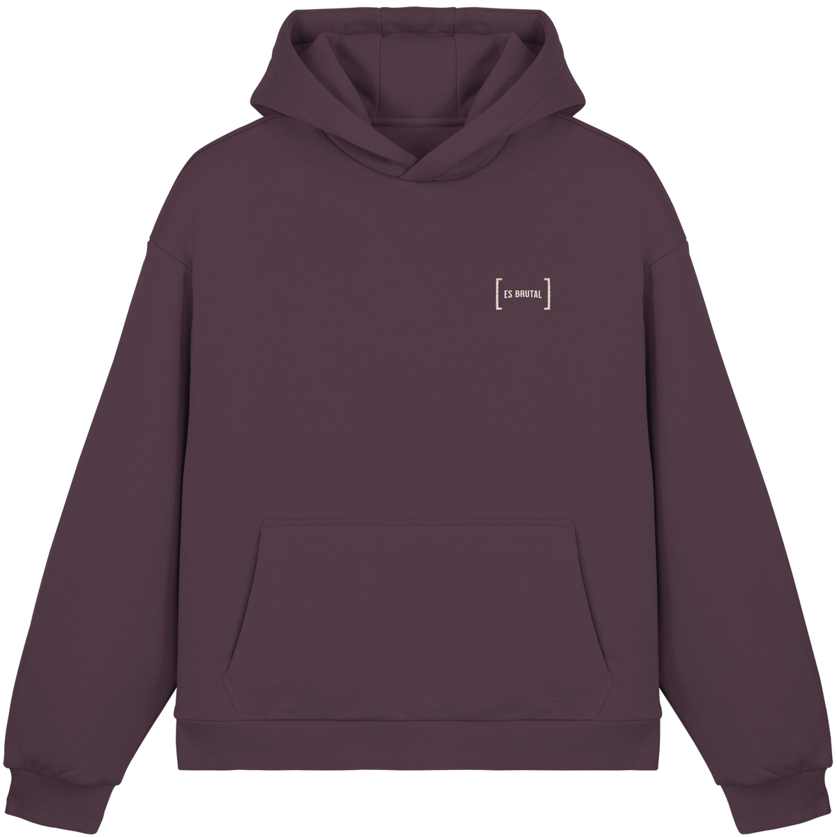 Es Brutal Oversize Hoodie in Plum Purple – Vorderseite