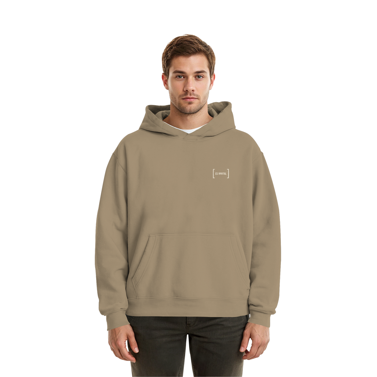Es Brutal Boxcut Hoodie in U. Beige – Vorderseite